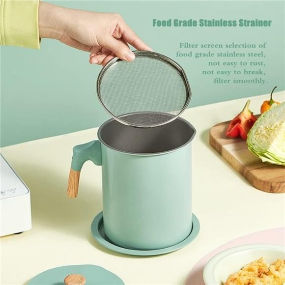 Pink Oil Storage & Bacon Grease Container with Strainer for Kitchen(48oz / 1.4L) - Picture 6 of 9